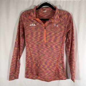 Under Armour USA Jacket Women's Small Orange 1/2 Zip Lightweight Pullover